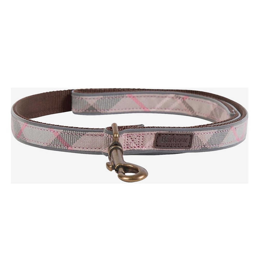 Barbour Reflective Small Dog Lead Leash Pink Taupe Tartan